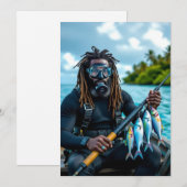 Jamaïcaanse speervisser feestdagenkaart (Voorkant / Achterkant)