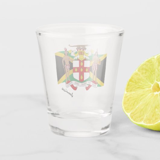 Jamaicaanse vlag en Jamaica jas van wapens / parti Shot Glas (Achterkant)
