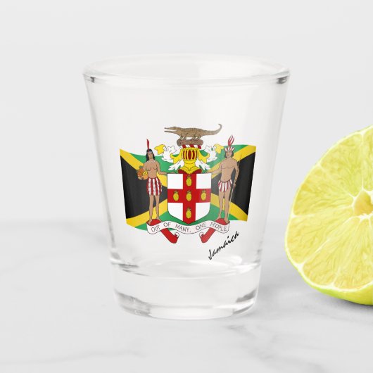 Jamaicaanse vlag en Jamaica jas van wapens / parti Shot Glas (Voorkant)