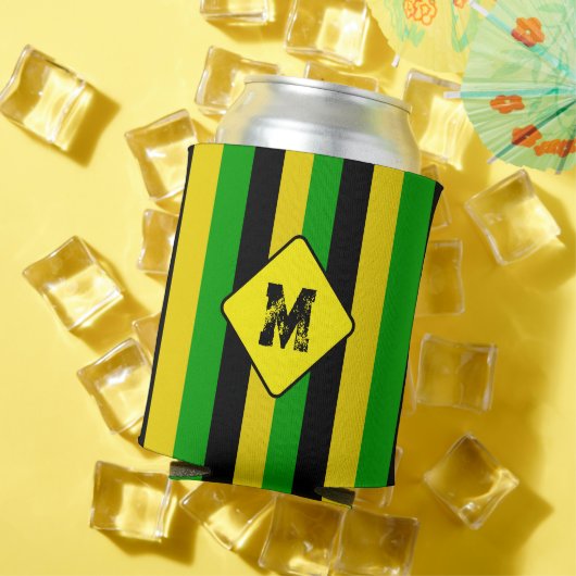 Jamaicaanse vlag gekleurd gestreept monogram bier blikjeskoeler (Insitu Zomer)
