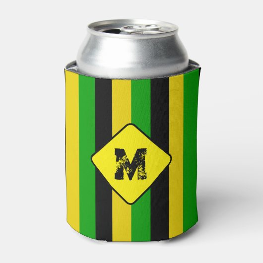 Jamaicaanse vlag gekleurd gestreept monogram bier blikjeskoeler (Blikje Voorkant)