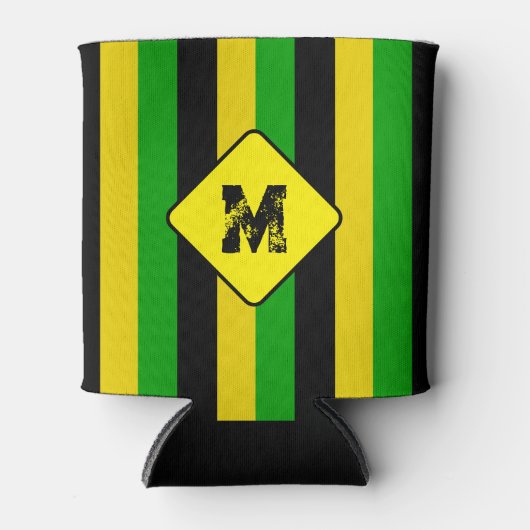 Jamaicaanse vlag gekleurd gestreept monogram bier blikjeskoeler (Voorkant)