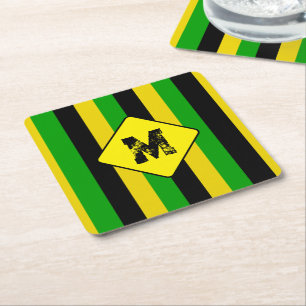 Jamaicaanse vlag gekleurde gestreepte monogram bar kartonnen onderzetters