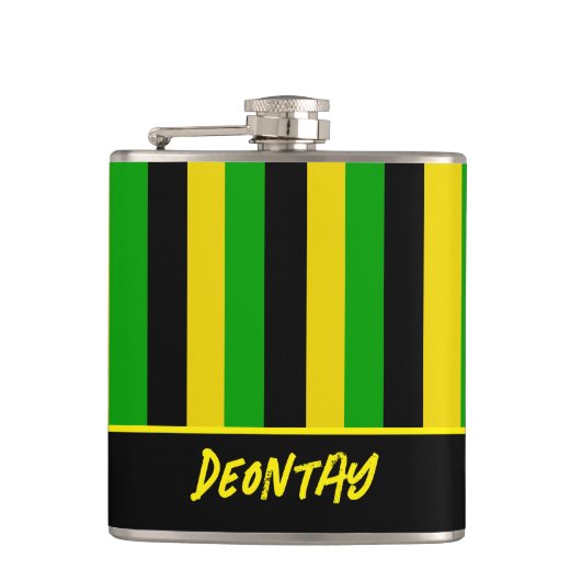 Jamaicaanse vlag gekleurde strepen Naam toevoegen Heupfles (Voorkant)