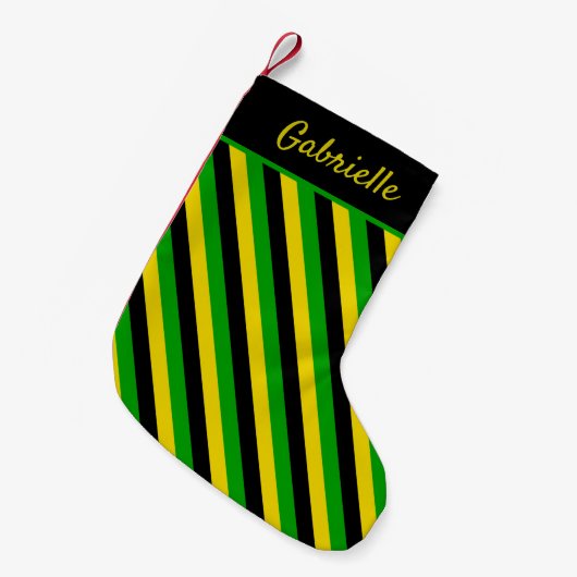 Jamaicaanse vlag kleuren gestreept kleine kerstsok (Voorkant (Hangend))