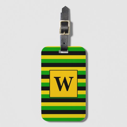 Jamaicaanse vlag kleuren gestreept monogram bagagelabel (Voorkant (verticaal))