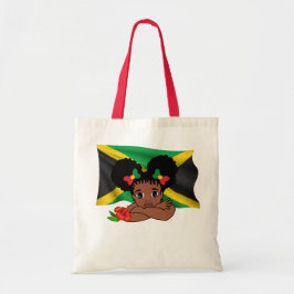 Jamaicaanse Vlag met Meisje & Hibiscus Flower Canv Tote Bag