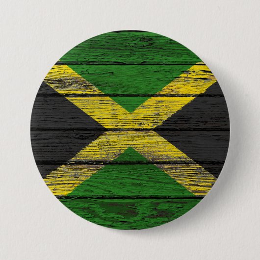 Jamaicaanse vlag met ruw houtachtig effect ronde button 7,6 cm (Voorkant)