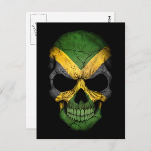 Jamaicaanse vlag schedel op zwart briefkaart (Voorkant / Achterkant)