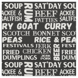 Jamaicaanse voedsel typografisch zwart-wit patroon stof