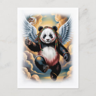 Jamaican Angel Panda in de lucht op een Witte Feestdagenkaart