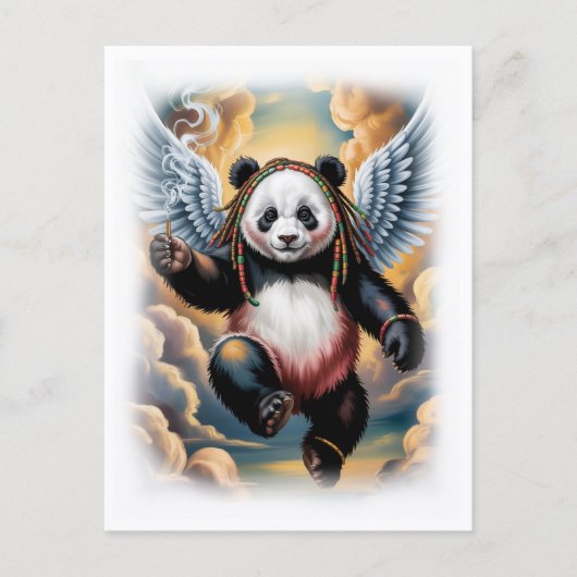 Jamaican Angel Panda in the sky on a White Feestdagenkaart (Voorkant)