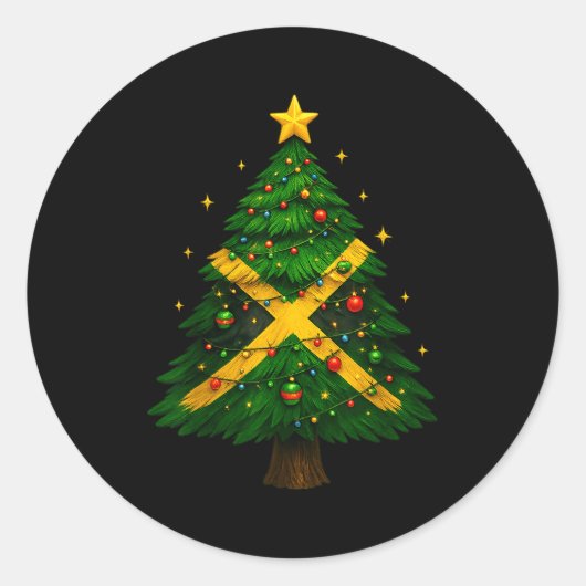 Jamaican Christmas Tree Design, Festive Holiday Gr Ronde Sticker (Voorkant)