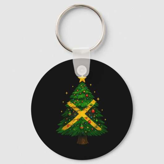 Jamaican Christmas Tree Design, Festive Holiday Gr Sleutelhanger (Voorkant)