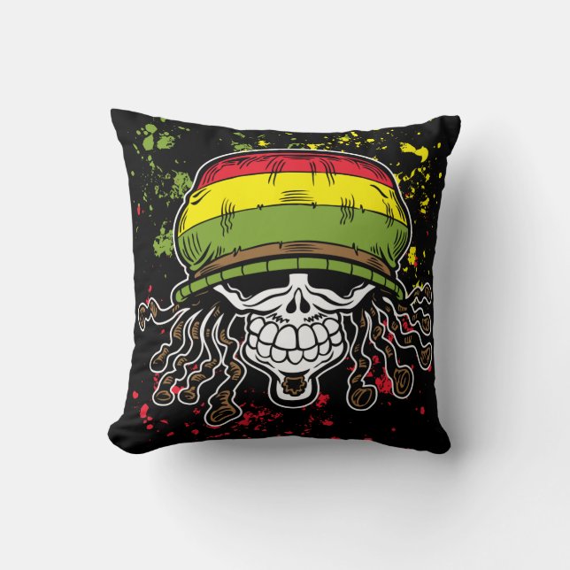 Jamaican Corn Rolls Hair Skull Paint Splashes Kussen (Voorkant)