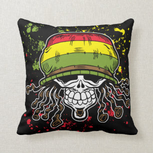 Jamaican Corn Rolls Hair Skull Paint Splashes Kussen