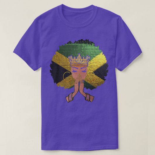 Jamaican Flag Black Woman Melanin Queen Afro Pray T-shirt (Design voorkant)