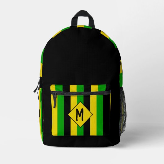 Jamaican Flag Colors Striped Monogram Bedrukte Rugzak (Voorkant)