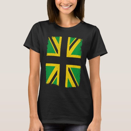 Jamaican flag colours on British Union Jack Jamai T-shirt (Voorkant)