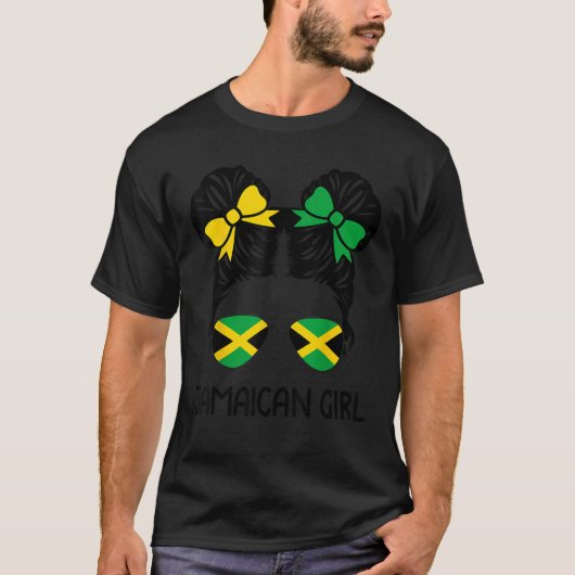 Jamaican Girl Messy Hair Jamaica Pride Patriotic W T-shirt (Voorkant)