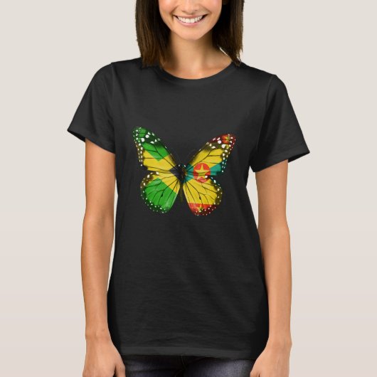 Jamaican Grenadan Flag Butterfly T-shirt (Voorkant)