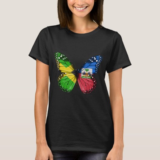 Jamaican Haitian Flag Butterfly T-shirt (Voorkant)