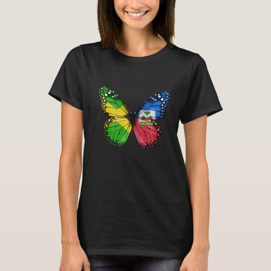 Jamaican Haitian Flag Butterfly T-shirt (Voorkant)