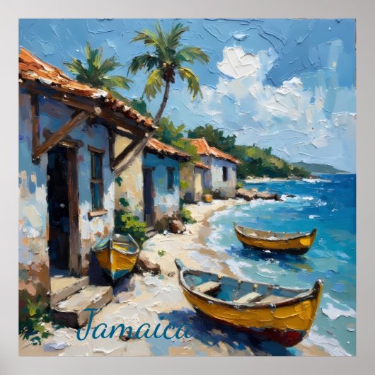 Jamaican homes by the sea shore poster (Voorkant)