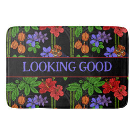 Jamaican Jungle Tropical Flowers and Fruit Black Badmat