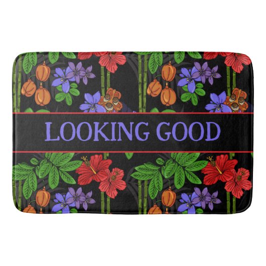 Jamaican Jungle Tropical Flowers and Fruit Black Badmat (Voorkant)