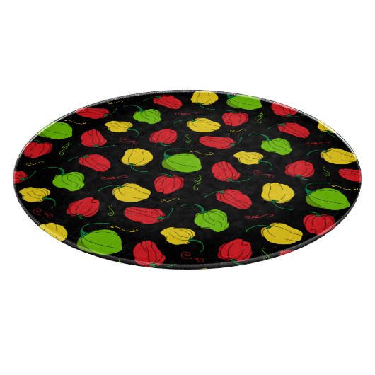 Jamaican Kitchen Chili Pepper Patterned Black Snijplank (Hoek)