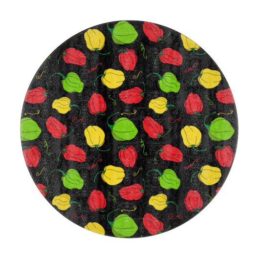 Jamaican Kitchen Chili Pepper Patterned Black Snijplank (Voorkant)