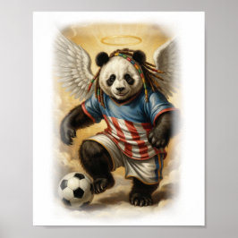 Jamaican Panda playing Soccer in the Sky on a Poster
