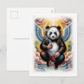 Jamaican Panda surrounded by Angels on a White Feestdagenkaart (Voorkant / Achterkant)