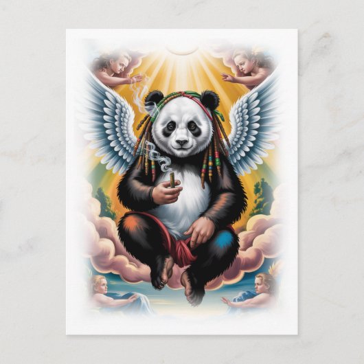 Jamaican Panda surrounded by Angels on a White Feestdagenkaart (Voorkant)