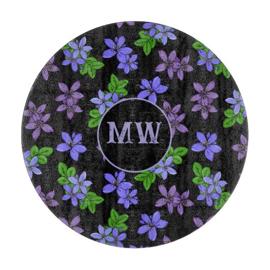 Jamaican Purple Flowers Patterned Monogram Snijplank (Voorkant)