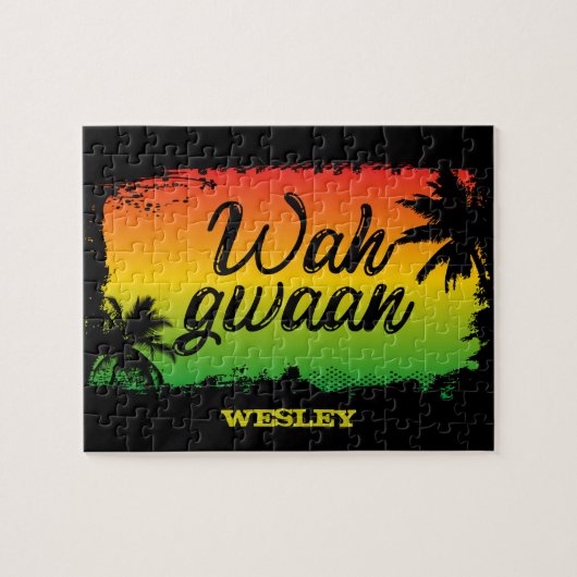 Jamaican Rastafarian Wah Gwaan Hallo tropisch palm Legpuzzel (Horizontaal)