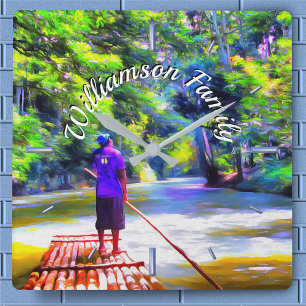Jamaican River Raft Ride J001 Square Wall Clock Vierkante Klok