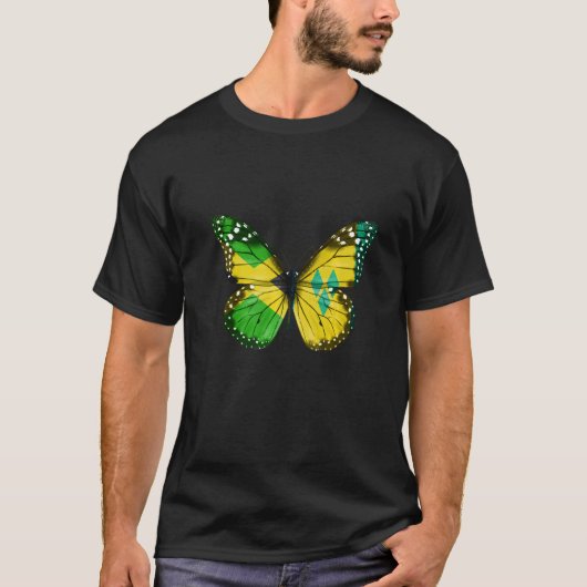Jamaican Saint Vincentian Flag Butterfly   T-shirt (Voorkant)