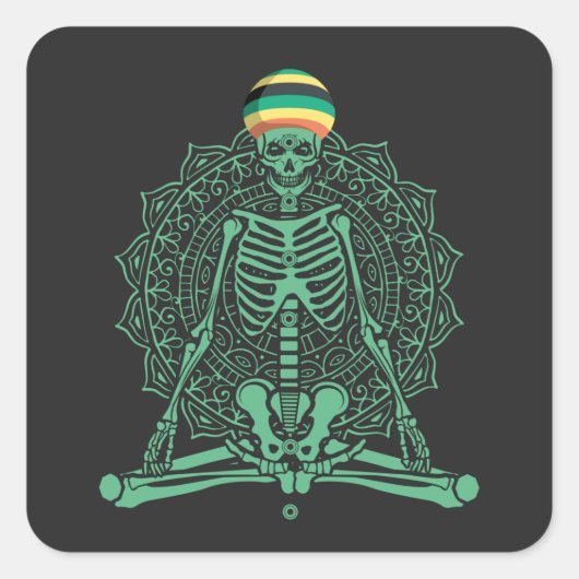 Jamaican Skeleton Meditation Yoga Halloween Yoga Vierkante Sticker (Voorkant)