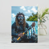 Jamaican spear fisherman feestdagenkaart (Staand voorkant)