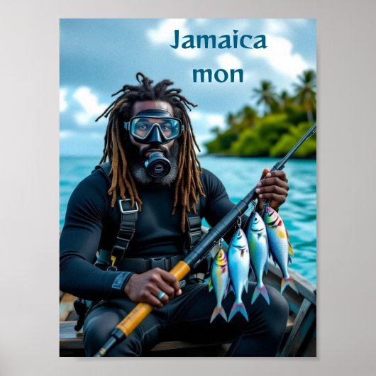 Jamaican spear fisherman poster (Voorkant)