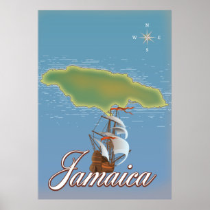 Jamaican Travel Island-kaart Poster
