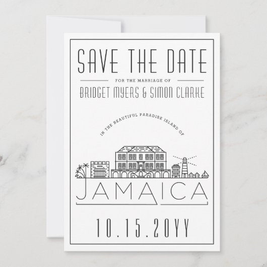 Jamaican Wedding Stylized Skyline Save the Date Kaart (Voorkant)