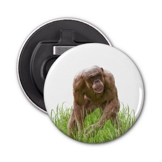 Jambo de unieke haarloze chimpansee button flesopener (Voorkant)