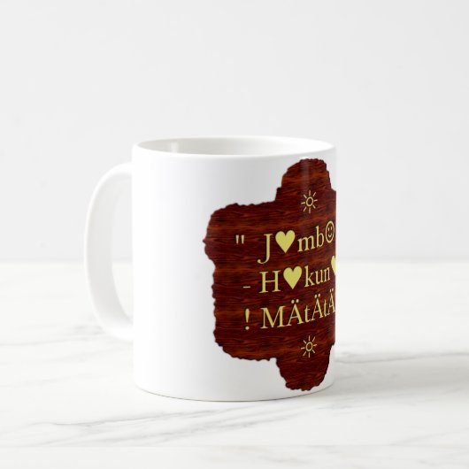 Jambo Hakuna Matata: Afrikaanse kunstdruk/grafiek Koffiemok (Voorkant links)