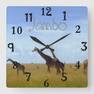 Jambo Kenia Afrikaanse Safari Giraffen Vierkante Klok