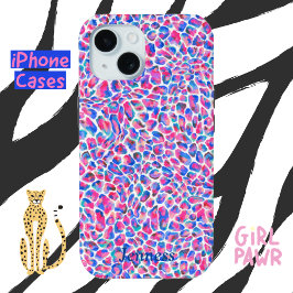 Jameela Cheetah Leopard Animal Print Roze Blauw iPhone 15 Case