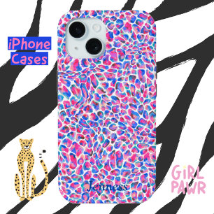 Jameela Cheetah Leopard Animal Print Roze Blauw iPhone 15 Case