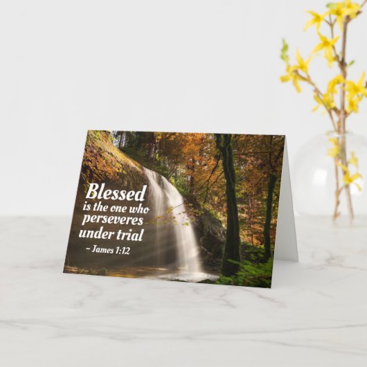 James 1:12 Gezegeld is degene die Bijbel doorzet Kaart (Gele Bloem)